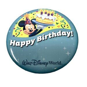 Happy Birthday Walt Disney World Button Pin 3in Mickey Mouse Party Theme WDW